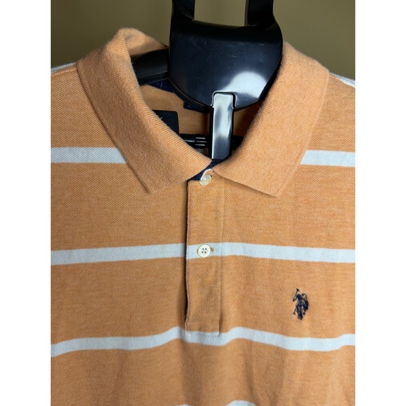 U.S. Polo Assn. Other - US Polo Assn Mens Orange White Striped Short Sleeve Polo Shirt Large